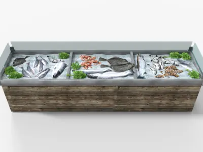 Supermarket Shelve Seafood Stand Low-poly 3D model