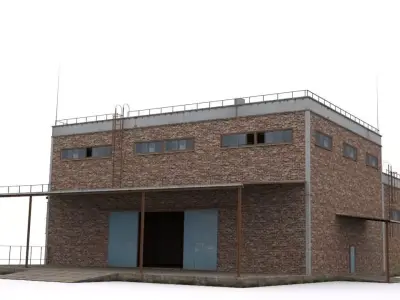 Hangar brick building Low-poly 3D model