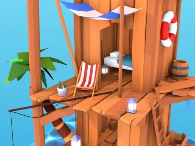 Seashack blender file with water material Low-poly 3D model