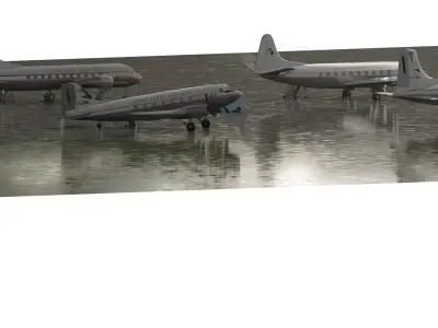 Douglas DC 3 DC-6B Convair 340 and Vickers Viscount 1940s -1950s 3D model