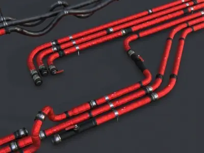 Modular Pipes - Sci-Fi Red Insulation Low-poly 3D model