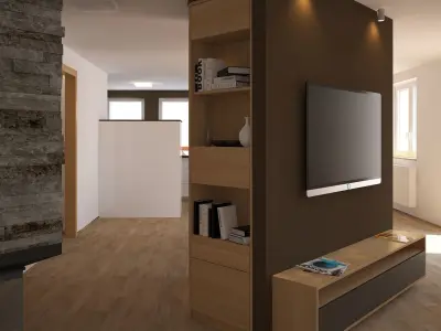 Apartment bathroom with two sinks and skylight 3D model