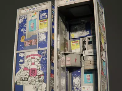 Old Hong Kong Telephone Booth Low-poly 3D model