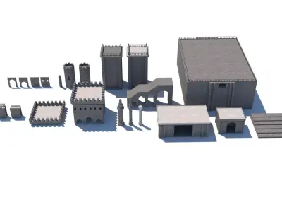 Gothic castle of water 3D model parts Low-poly 3D model