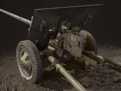 ZIS 2 Cannon USSR Low-poly 3D model