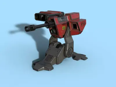Lowpoly Turret robot Low-poly 3D model