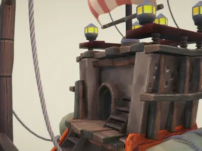 Flying Ship Hand-Painted Low-poly 3D model