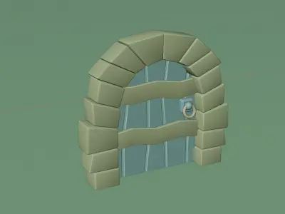 Old door with little polygon Low-poly 3D model