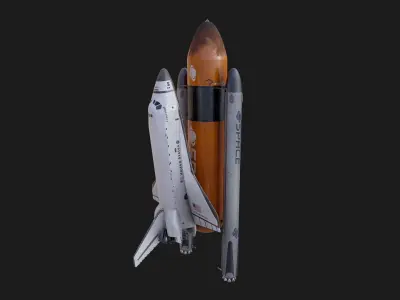 NASA Endeavour Space Shuttle with Space Tank and Falcon Rocket Low-poly 3D model