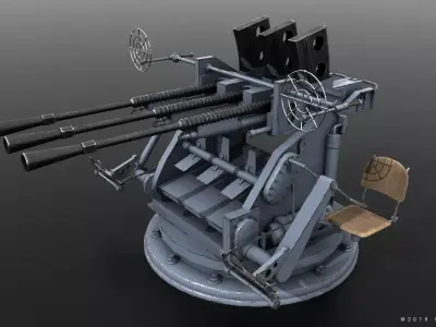 Japanese Type 96 25mm triple gun Low-poly 3D model