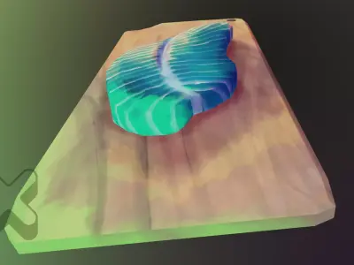 Stylized handpainted blue fish on a cuttingboard Low-poly 3D model