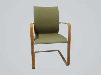 Modern chair sage green textile - pecan wood Low-poly 3D model