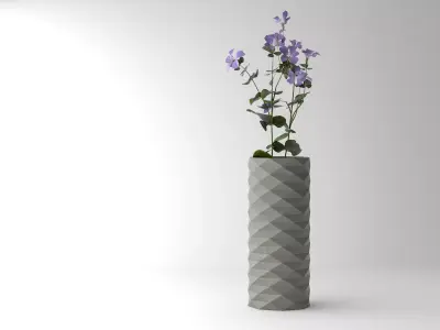 concrete pot plant and flower Free 3D model