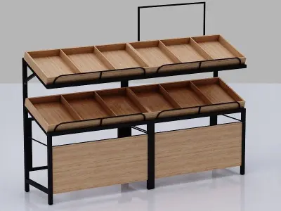 Stall model wooden display shelf with shelves Low-poly 3D model