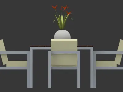 Dining table with 6 seats architectural furniture for house Low-poly 3D model