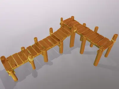 Stylized lowpoly fishing wooden pier handpainted cartoon style Low-poly 3D model