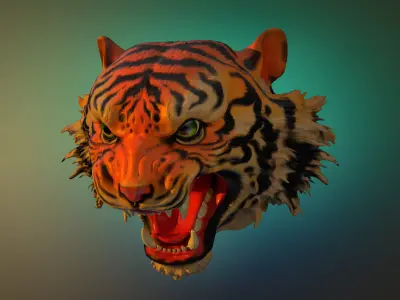 Tiger head long hair 3D model