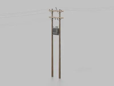 Utility Pole - H-Frame with Transformer 3D model