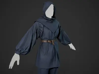 Blue Medieval Outfit  Low-poly 3D model