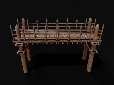Modular Wood Bridge 2 parts Low-poly 3D model