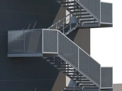 Metal stair with fencing 3D model