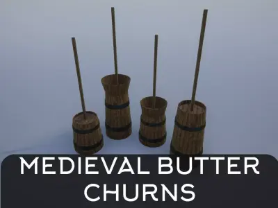 Medieval Wooden Butter Churns Low-poly 3D model