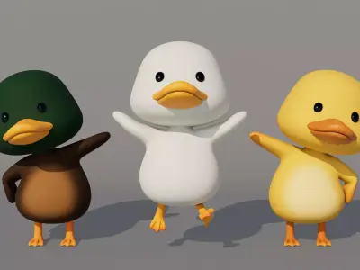 Rigged Cartoon Duck Low-poly 3D model