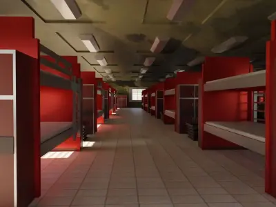 Military Dormitory Low-poly 3D model
