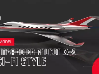 Futuristic Aircraft Bombardier Falcon X9 Low-poly 3D model