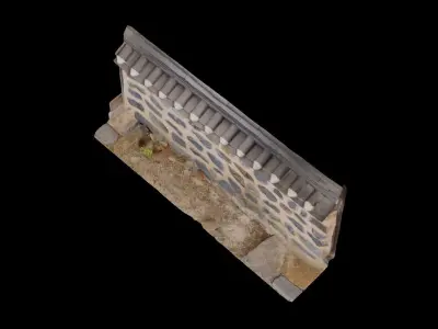 Korean Traditional Tiled Stone Wall 3D model