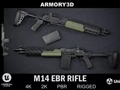 GAME READY M14 EBR RIFLE PBR RIGGED Low-poly 3D model