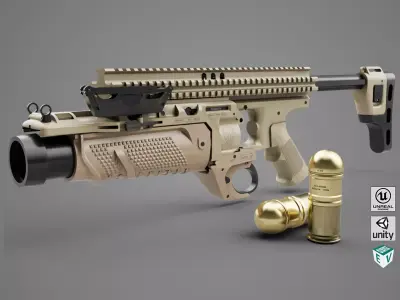 Grenade Launcher 05 Brown All PBR Unity UE Textures Low-poly 3D model