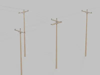 Utility Pole - Wooden Mast with Single Crossarms 3D model