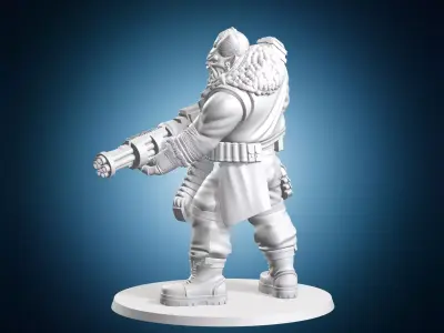 Retro Orc Soldier With Gatling Gun Fantasy Miniature 3D print model