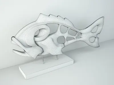 Mid Century Fish Sculpture in Carved Wood 3D model