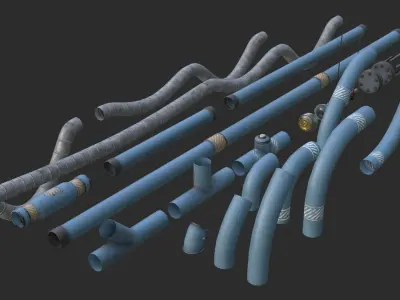 Modular Pipes - Industrial Painted Blue Low-poly 3D model