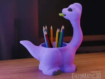 flower pot dinosaur planter pencil holder STL 3D print model