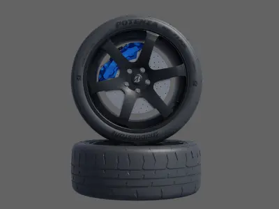 3d Wheel Model of Bridgestone Potenza RE-71RS Low-poly 3D model