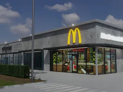 Strip mall shops 3D model