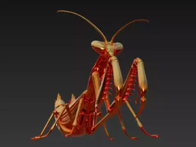 Golden Robotic Mantis Futuristic Insectoid Model 3D print model