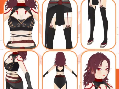 VRM ORIENTAL FIGHTER CUTE SCIFI GIRL ARMOR STOCKINGS TOP TATTOO 3D model