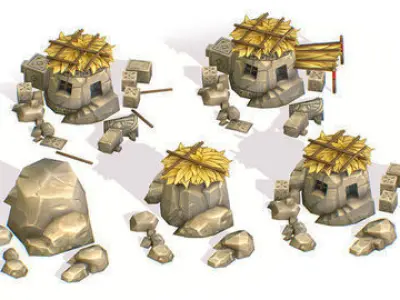 3d Assets buildings structures prehistoric symbols totems 3D Model Collection