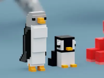 Voxel Sea Animals Low-poly 3D model