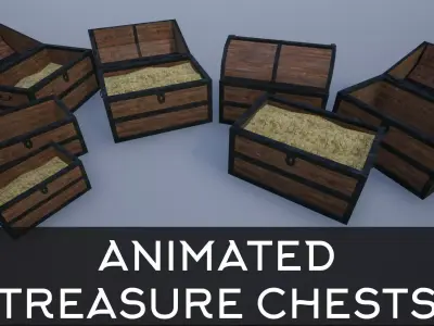 Lowpoly Animated Empty and Full Treasure Chests Low-poly 3D model