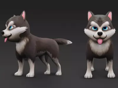 Cute Low Poly Husky Pup  Game-Ready 3D Model Low-poly 3D model