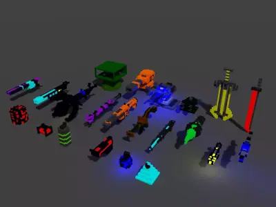 Voxel Guns Low-poly 3D model