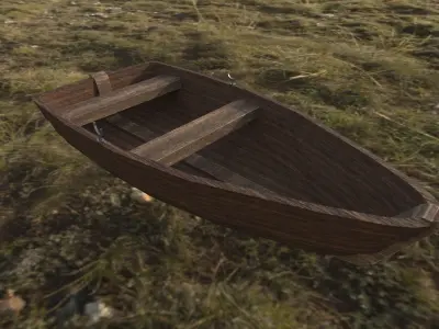 Wooden Row Boat Low-poly 3D model