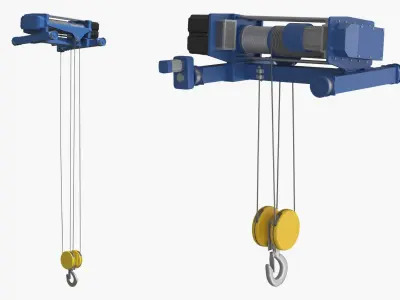 Industrial Machinery Wire Rope Hoist Blue Rigged 3D model