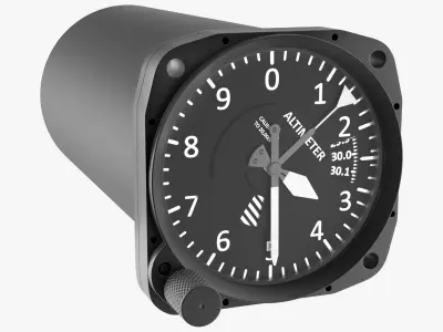 Cylindrical Aircraft Altimeter Mechanical Dial Black Rigged 3D model