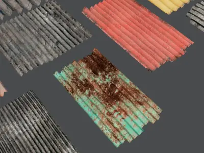 Damaged Corrugated Sheets Pack Free 3D model